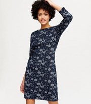 SOLO Navy Floral Textured Jersey Bodycon Dress